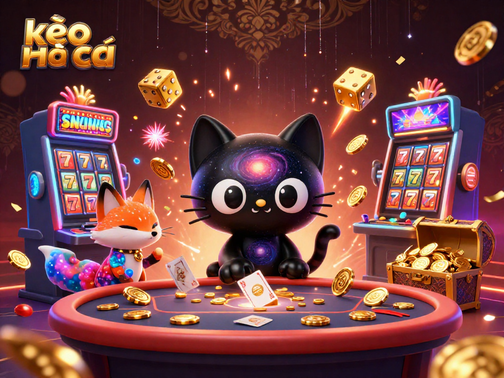 Engaging 3D illustration showcasing kèo nhà cái action at a vibrant cosmic casino featuring unique characters.