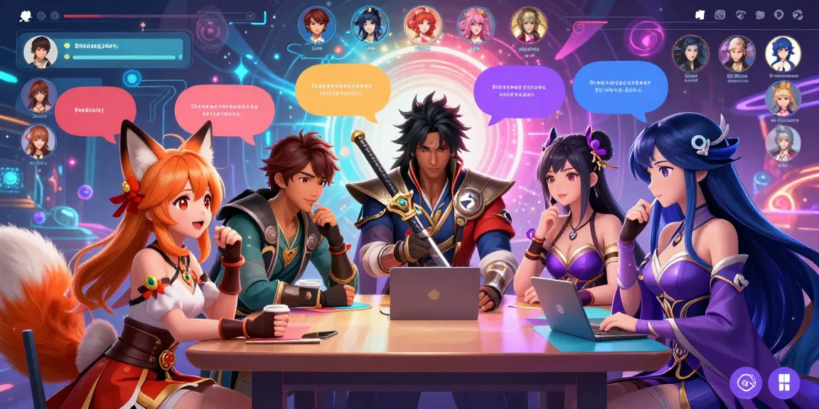 Dynamic hentai chat scene showcasing diverse anime characters engaging in playful interactions and lively discussions.