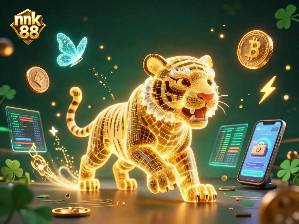 Experience the thrill of nk 88 with golden tiger in an electrifying digital casino illustration.
