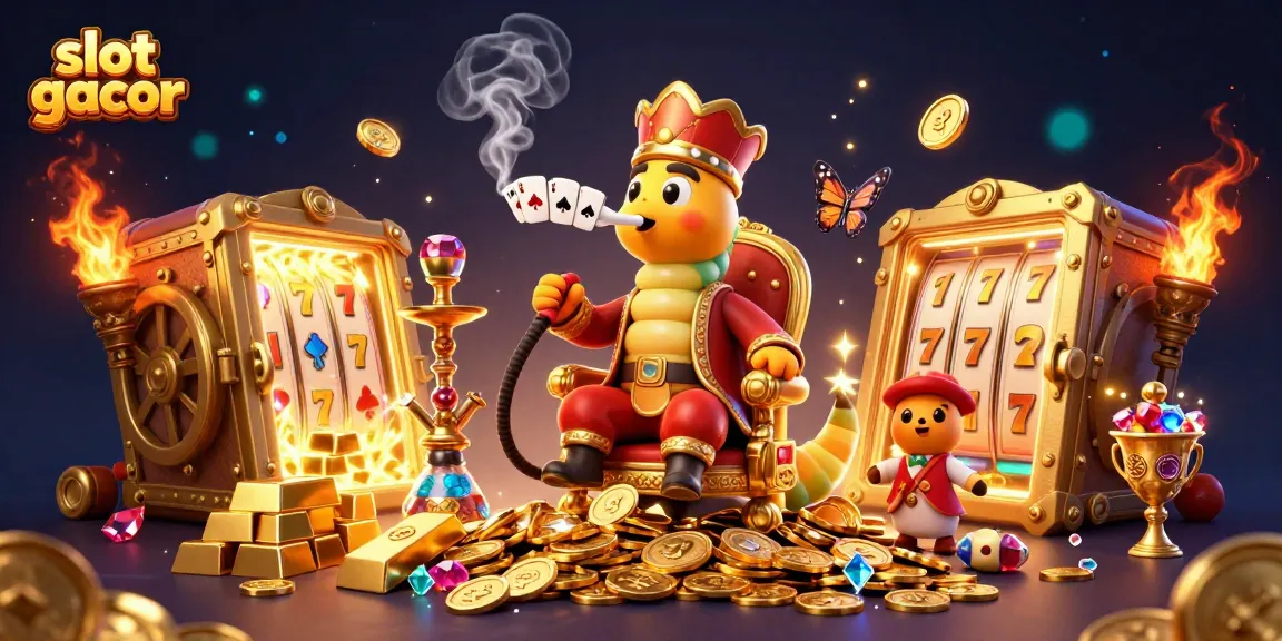 Putar slot gacor dan temukan jackpot dengan karakter kartun menarik di latar penuh emas dan kemewahan.