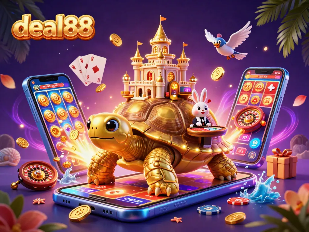 Experience exhilarating wins with deal88 in this vibrant cartoon casino scene.