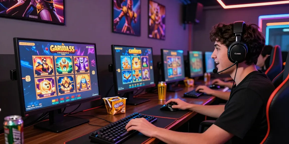 Exciting Garuda55 slot gaming experience in a vibrant home setup.