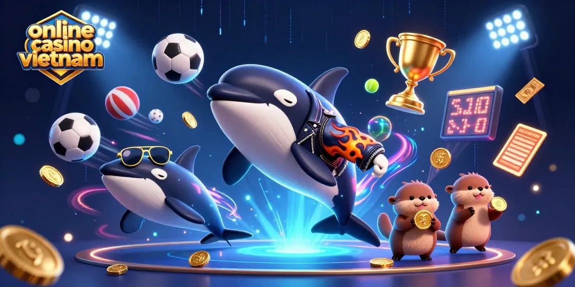 Experience top-tier thrills at online casino Vietnam with a vibrant scene of animated characters celebrating wins.