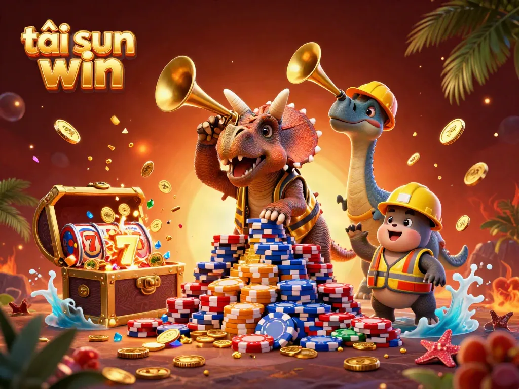 Celebrate your wins with tải sun win, featuring vibrant 3D characters and casino elements.