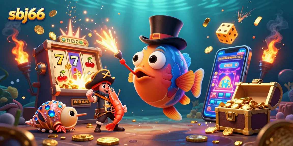 Experience the thrill at SBJ66 Casino, featuring a playful anglerfish and vibrant gaming elements.