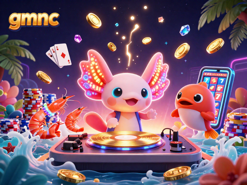 Celebrate your wins with gmnc in this vibrant casino-themed 3D illustration featuring animated characters.