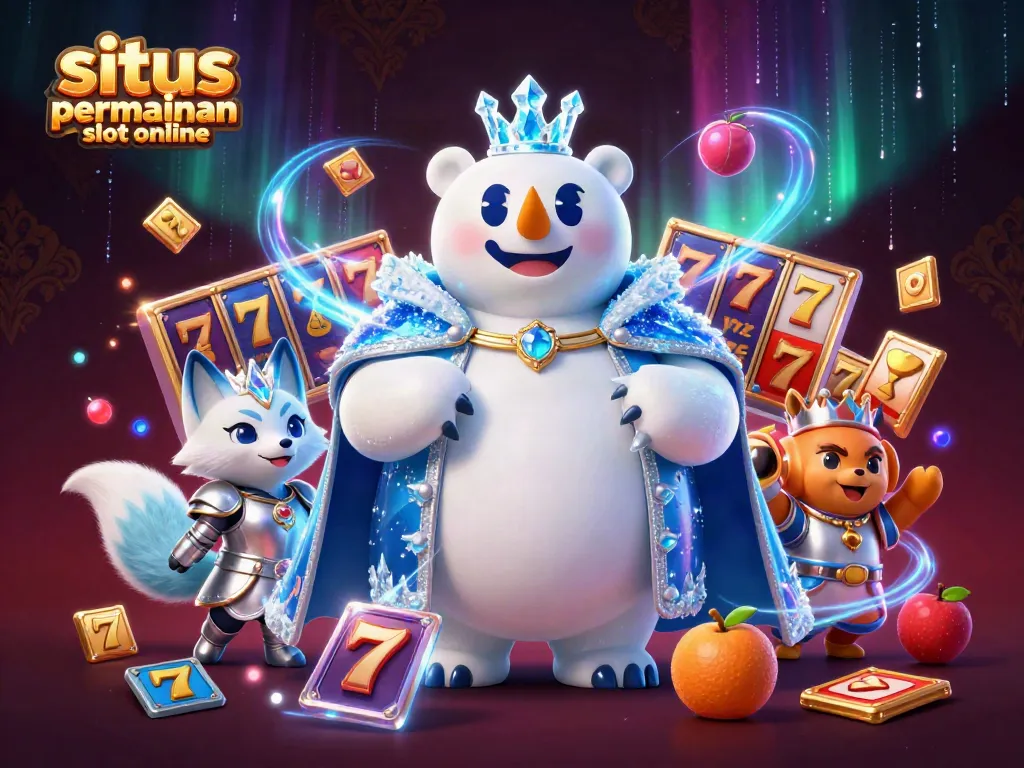 Visualisasi bermain situs permainan slot online dengan simbol slot dan karakter ikonik.