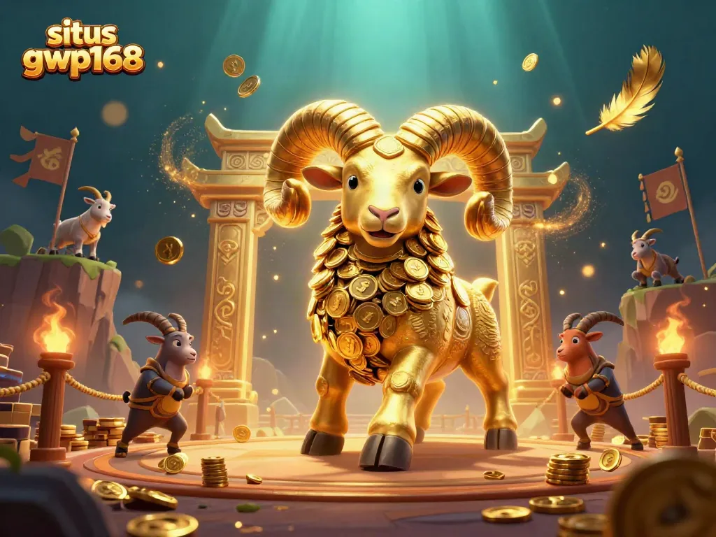 Permainan judi yang menarik pada situs gwp168 dengan ilustrasi domba emas 3D yang mengesankan.