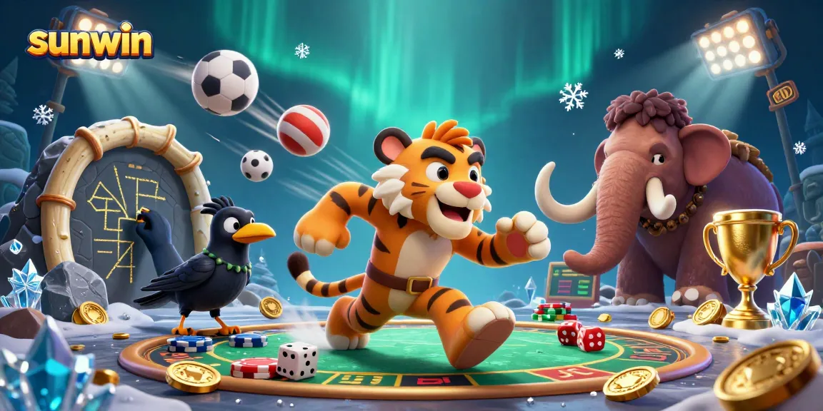 Experience the sunwin prehistoric casino with dynamic sports elements and vibrant characters.