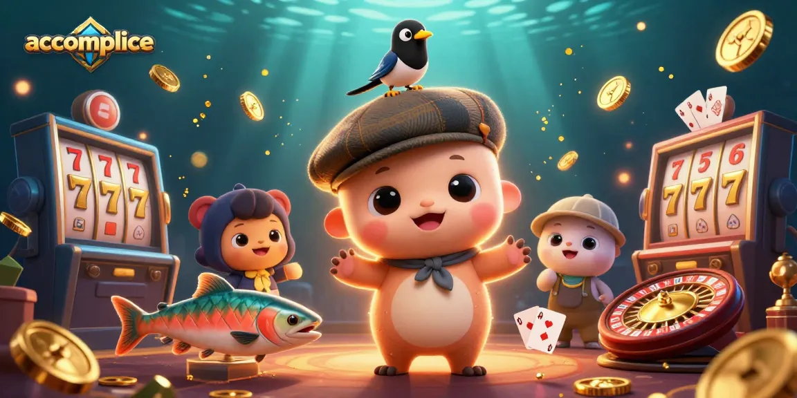 Spin the reels with accomplice gaming characters, showcasing a fun 3D casino scene filled with excitement.