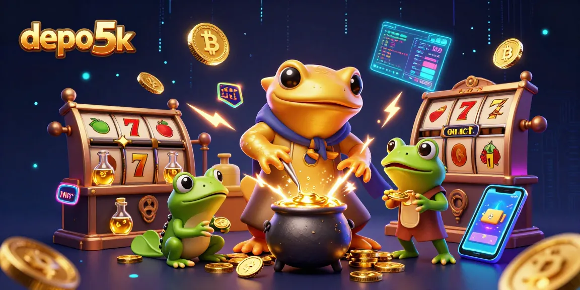 Experience the thrill of depo 5k slots with vibrant visuals of gold coins and dynamic characters.