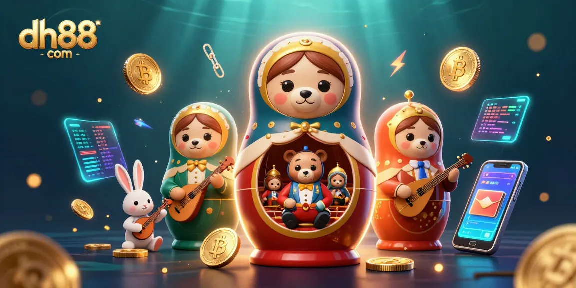 Place bets at dh88 com with our vibrant casino scene featuring unique characters and crypto elements.