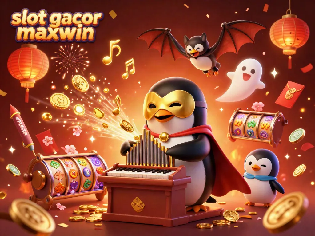 Menghadirkan slot gacor maxwin dengan simbol beruntung dan karakter penguin anggun, menghasilkan koin emas dalam suasana meriah
