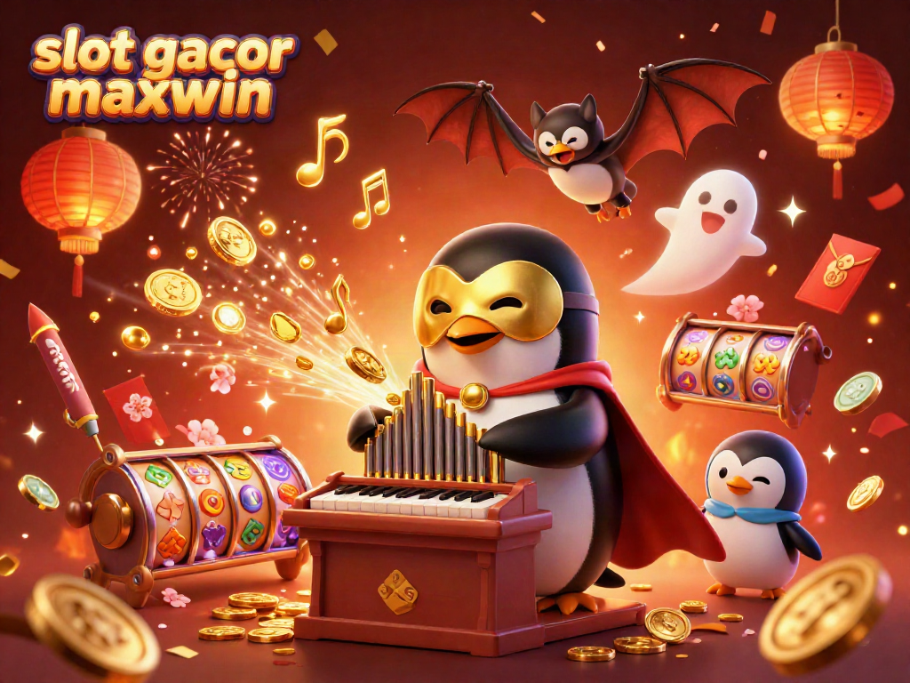 Menghadirkan slot gacor maxwin dengan simbol beruntung dan karakter penguin anggun, menghasilkan koin emas dalam suasana meriah