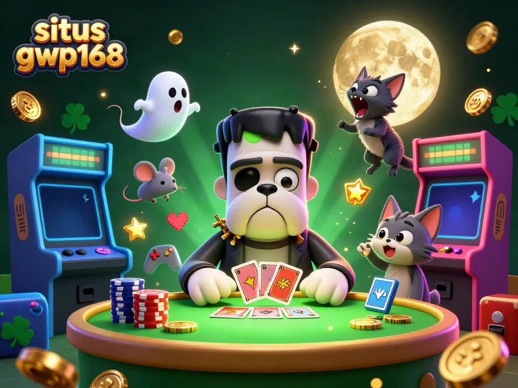 Gamer menangkan permainan kasino di situs gwp168 dengan aktor kartun 3D unik.