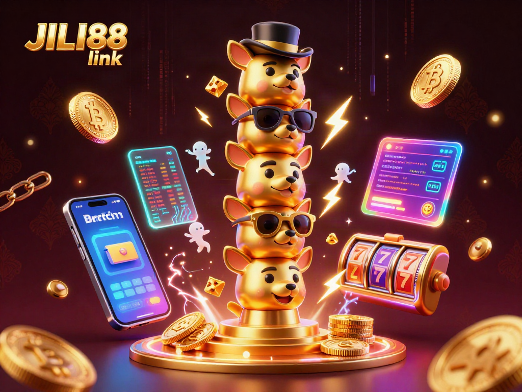Engage with the vibrant world of JILI88 link in this dynamic, detailed cartoon casino illustration.