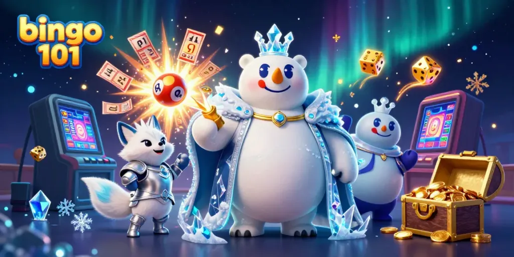 Experience the excitement of bingo 101 in a vibrant 3D scene full of shimmering elements.