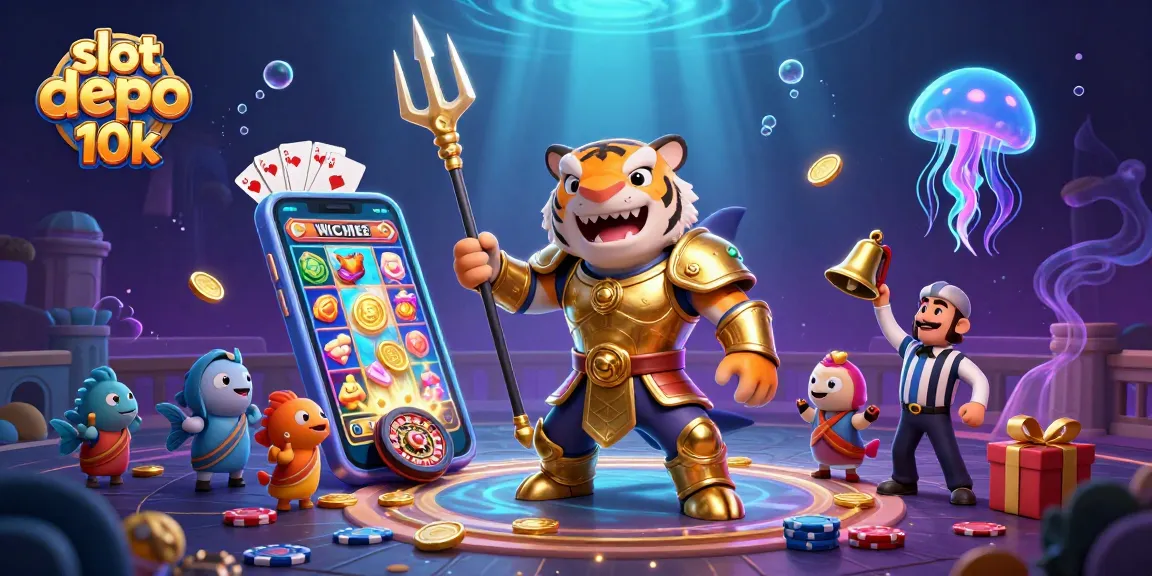 Experience the thrill of slot depo 10k with vibrant 3D characters in an underwater casino scene.