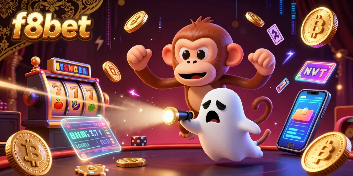 Experience the thrilling magic of f8bet with playful characters in a haunted casino scene.