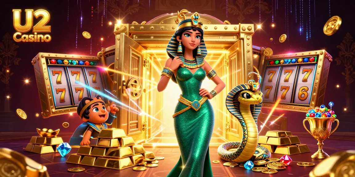 Experience thrilling fun with U2 Casino slot games and treasures in an engaging 3D scene.