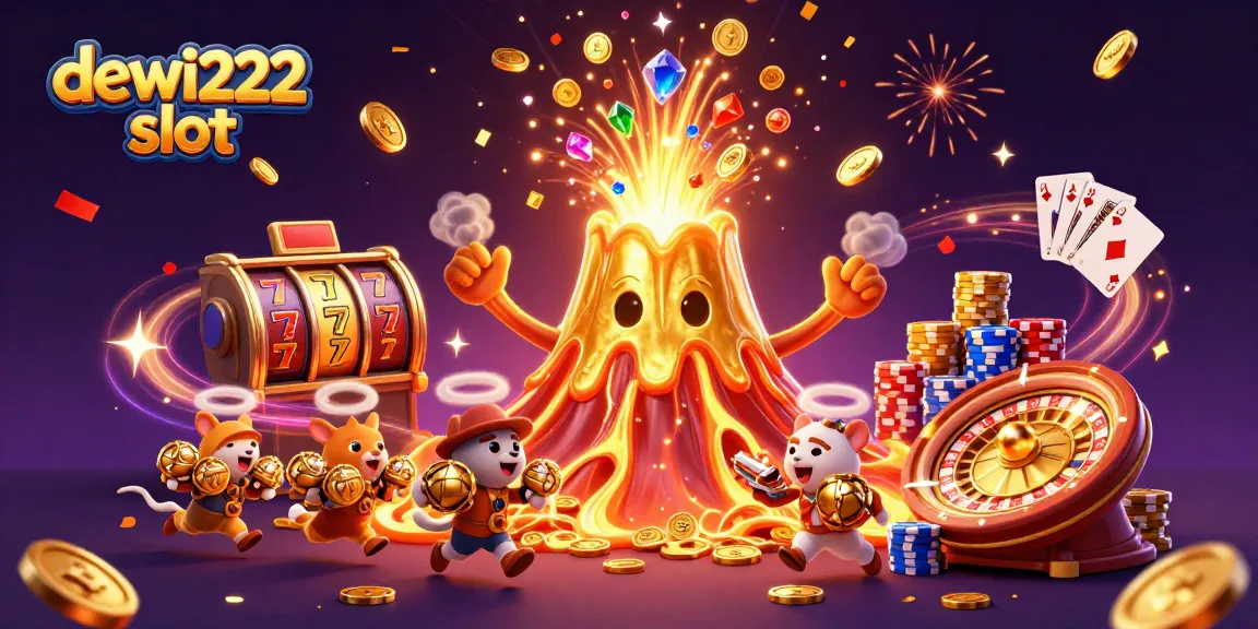 Menang besar di dewi222 slot, perayaan dengan semburan koin dan harta berkilau.