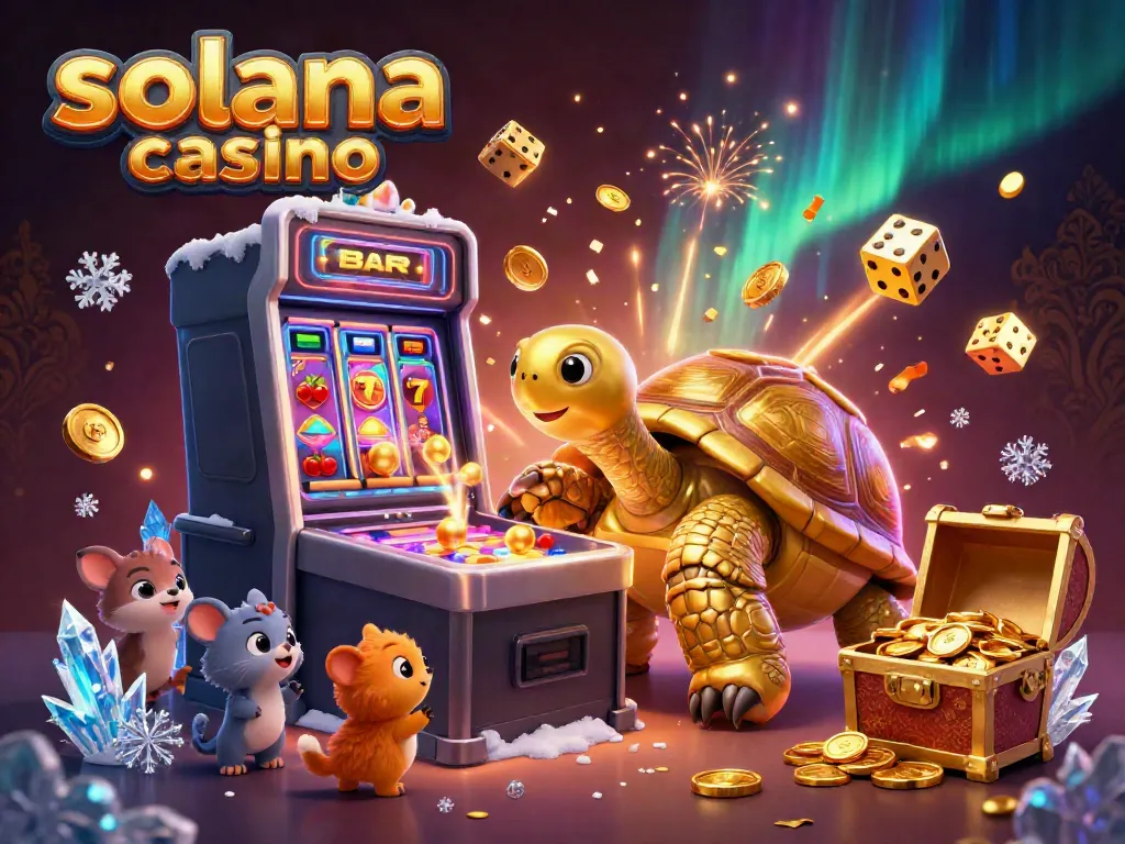 Engage in the excitement of solana casino with a colorful digital illustration featuring animated characters and gambling elements.