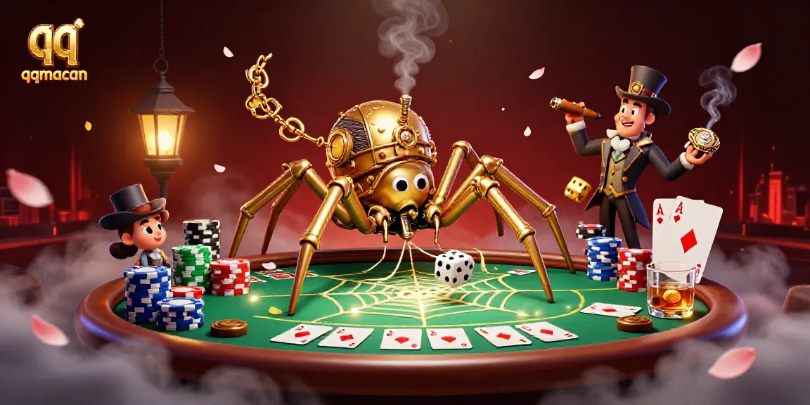 Engage with qqmacan at a vibrant steampunk casino scene filled with dynamic poker elements.