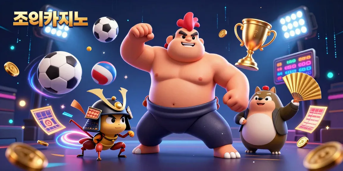 Experience dynamic gaming at 조이카지노 with powerful characters and vibrant sports elements in a thrilling casino scene.