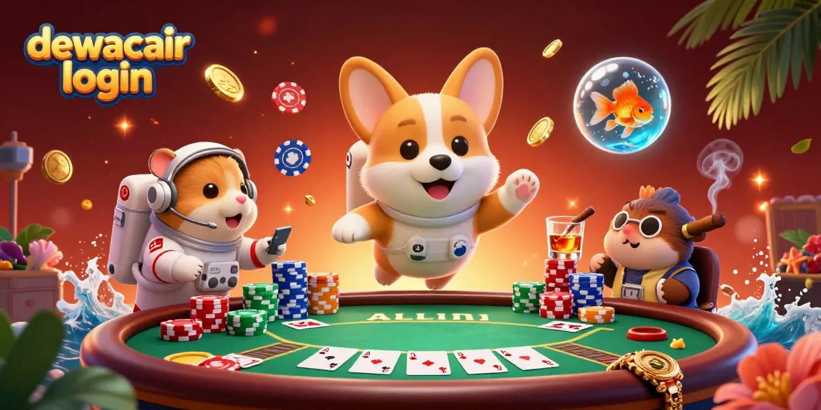Experience the excitement of playing at DEWACAIR login with an astronaut corgi in this dynamic casino illustration.
