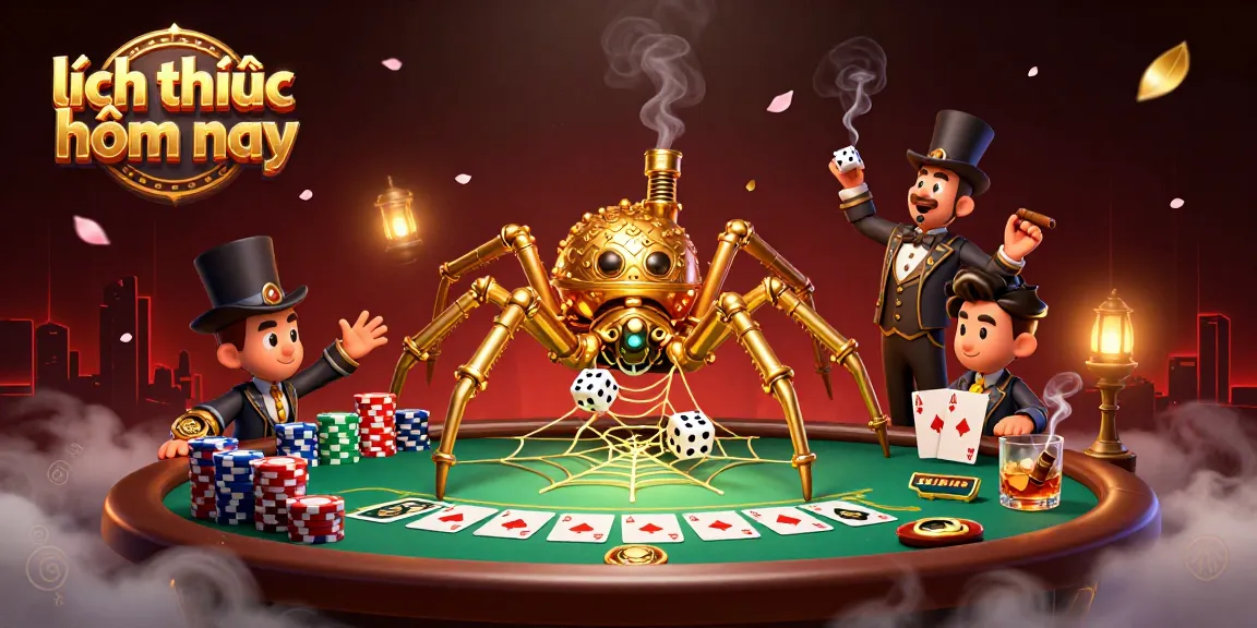 Embrace the excitement with our intricate scene of "lịch thi đấu hôm nay," showcasing steampunk characters and rich casino elements.