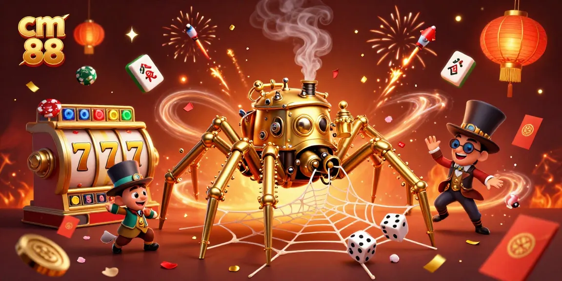 Engage with cm 88's vibrant casino atmosphere featuring steampunk elements and dynamic game symbols.
