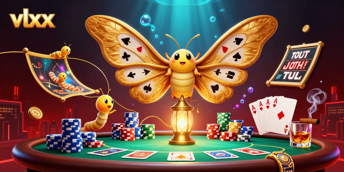 Experience thrilling poker victories with vlxx, featuring an atlas moth and intricate golden casino scenes.