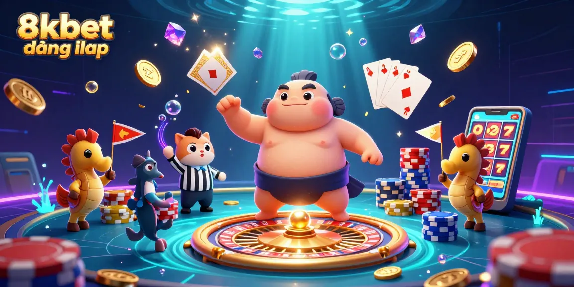 Experience vibrant 8xbet đăng nhập with a lively underwater casino scene of cartoon characters and dynamic gaming elements.