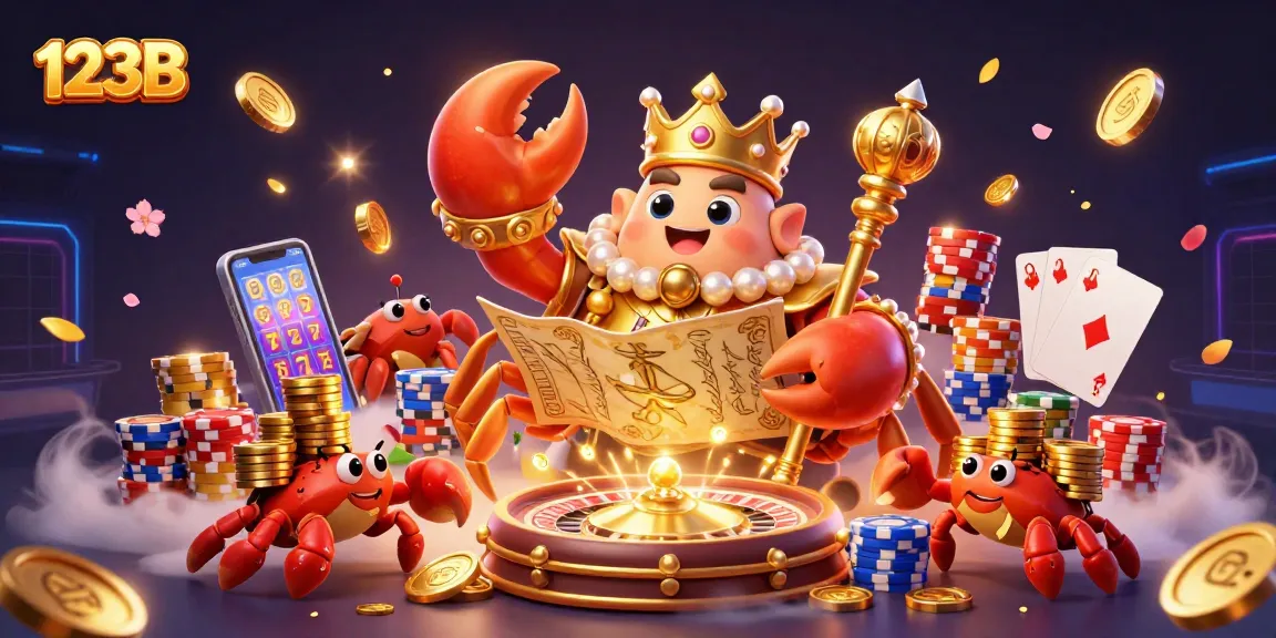 Experience the excitement of 123B with a golden crab emperor leading a treasure-filled casino scene.