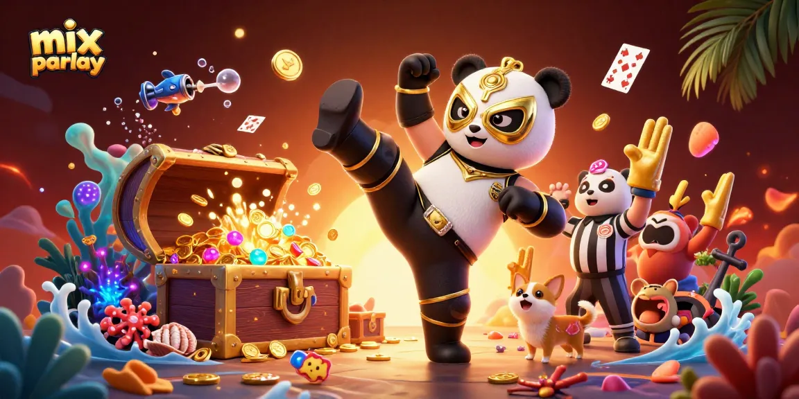 Visualisasi aksi menarik dengan mix parlay di kasino online, menampilkan panda pegulat dan penonton hewan.